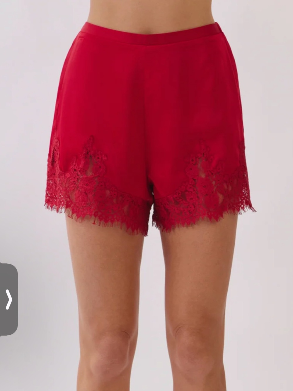 TCEC Red Lace Trim Satin Shorts